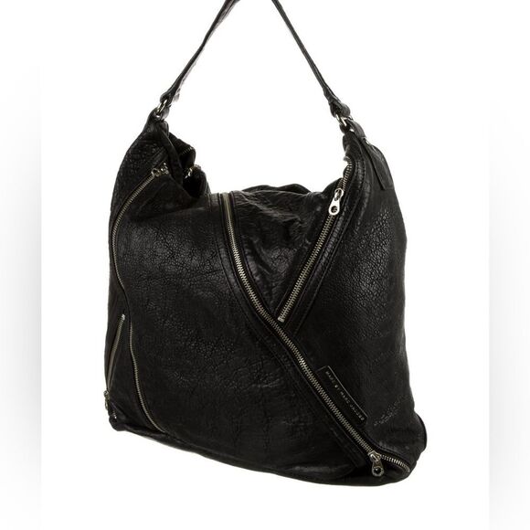 Marc Jacobs Luxe Black Pebbled Leather Hobo Edgy Zipper Detail NWT 🔥 - Picture 4 of 8